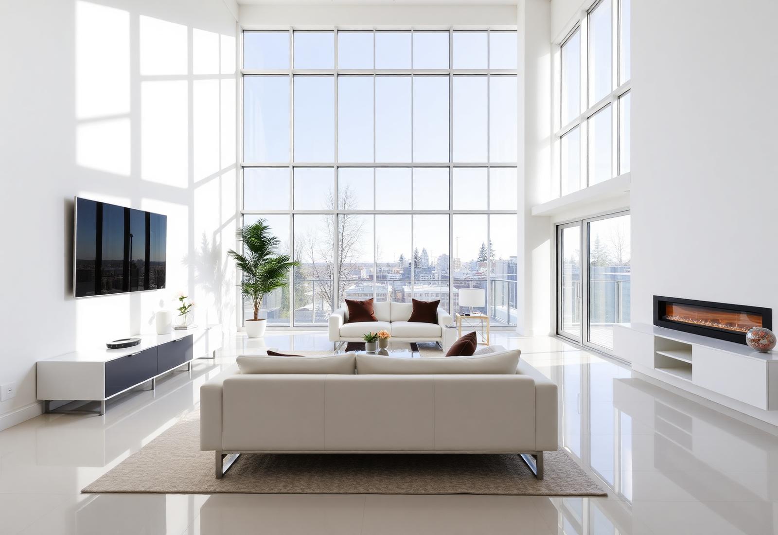 Spotless bright modern living room cleaned by Brandco Janitorial in Calgary